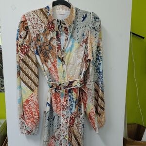 Elegant Multicolor Patchwork Long Sleeve Dress